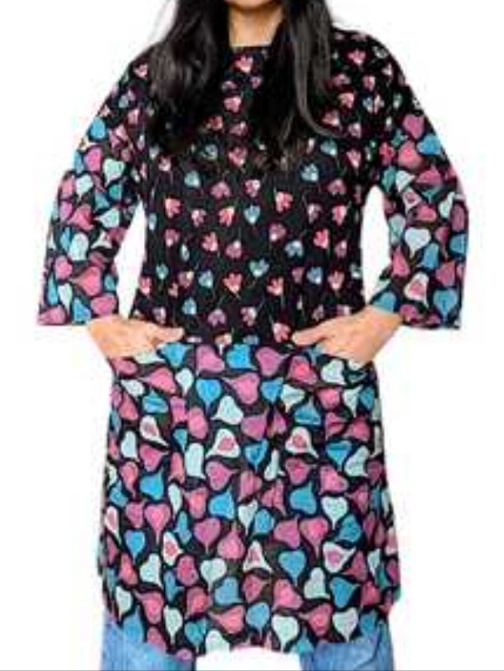 Gudrun Sjoden Black Tunic Dress with Pink and Blue Heart Print